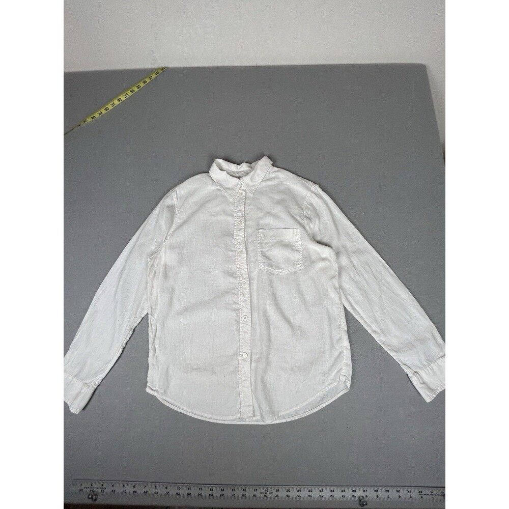 H & M linen blend button up casual collared preppy cottagecore Sz S Shirt